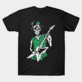 St. Patrick's Day Rock & Roll Skeleton Guitar Player T-Shirt